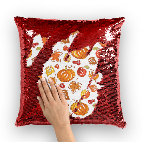 Autumn Pumpkins Sequin Cushion Cover