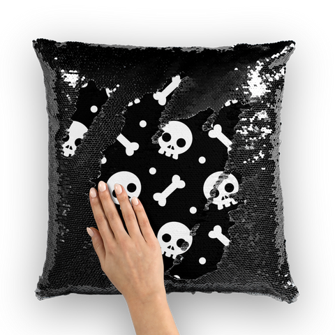 Skully Bones Sequin Cushion Cover