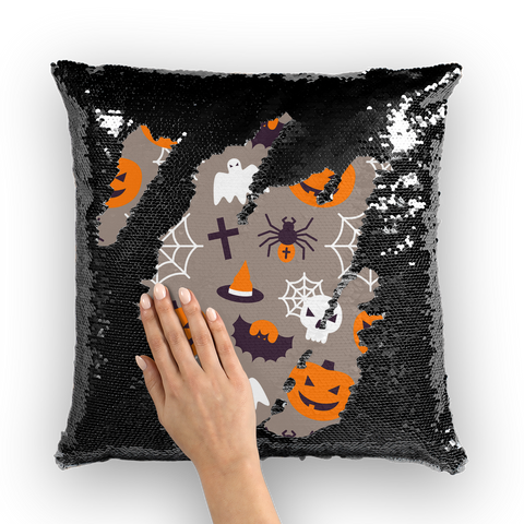 Pumpkin Boos Sequin Cushion Cover